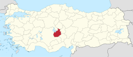 अक्साराय प्रांतचे तुर्कस्तान देशाच्या नकाशातील स्थान