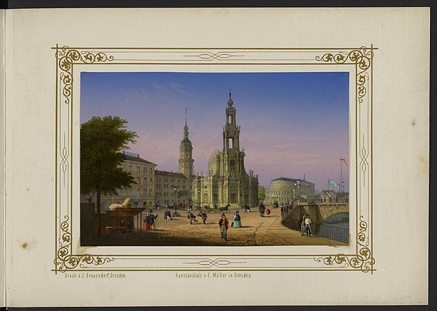 Ansicht von Dresden, Katholische Hofkirche. Aus: Album von Dresden. E. Müller, Dresden ca. 1850.