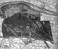 The plan of the park from 1879 shows the two straight alleys of the old Bois, and the lakes, winding lanes and paths built by Alphand.