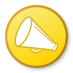 A megaphone in a yellow icon symbolizing hype;...