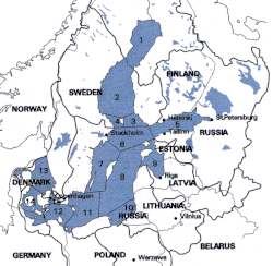 Le bassin de Gotland est marqué par les numéros 7, 8 et 10 sur cette carte de l’environnement marin de la région