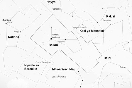 Bakari (kundinyota) kundinyota Bakari (Bootes) (CC BY 3.0 © IAU and Sky & Telescope magazine (Roger Sinnott & Rick Fienberg) [CC BY 3.0 Sidney Hall 1825])