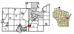 Location of Wrightstown in Brown County, Wisconsin.