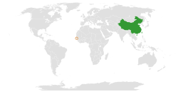 Карта с указанием местоположения Китая и Гамбии