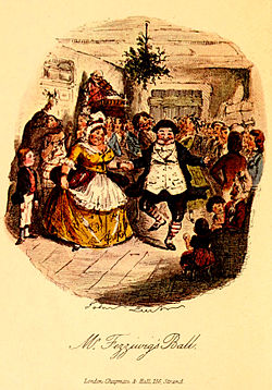 O Baile do Sr. Fezziwig, ilustração de John Leech na primeira edição de A Christmas Carol