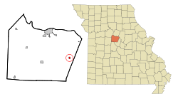 普雷里霍姆在库珀县及密苏里州的位置（以红色标示）
