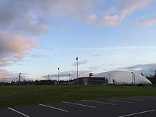 The dome is host to an indoor soccer field. The outdoor field also features a soccer field, along with a track. The building is home to CBU's on-campus gym. Dome, Gym, & Soccer Field.JPG