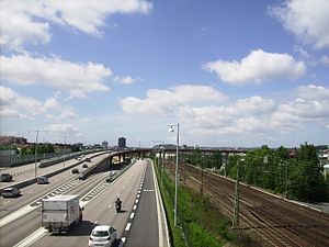 Ånäsmotet i Göteborg, motorvägen delar sig mot Frederikshavn, Oslo och Köpenhamn