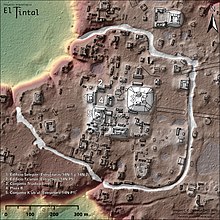 Lynchet system near Bishopstone in Wiltshire. LIDAR technology used to map topography. El Tintal Mano De Leon Complex Lidar Map PAET.jpg