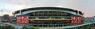 External view of the East side of the Emirates Stadium at dusk