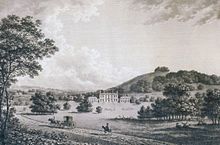 gravure ancienne. Château dans un parc