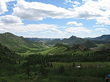 The Khentii Mountains in Terelj, close to the birthplace of Genghis Khan. Gorkhi Terelj Park.jpg