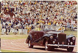 Isabel II en la ceremonia de clausura de los Juegos de la Mancomunidad de Brisbane, 1982