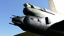Tail armament of a B-52D, the model used on both occasions that a B-52 scored an aerial victory. In later models, the tail gunner was moved from the traditional position to the forward crew compartment before being removed altogether. Houston County, GA, USA - panoramio (100).jpg