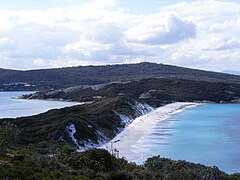 Tombolo près d'Oyster Harbour, Albany, Australie occidentale (35° 3′ 1,20″ S, 117° 55′ 3,40″ E)