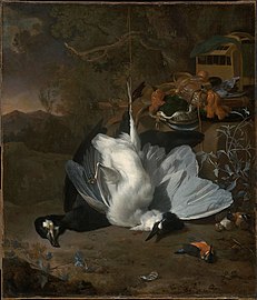 Dead Birds and Hunting Equipment in a Landscape (no date), oil on canvas, 97.8 x 83.8 cm., Museum of Fine Arts, Boston