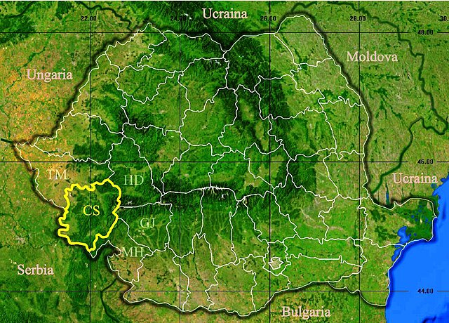 Harta României cu județul Caraș-Severin indicat