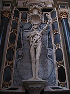 Prince of Orange René of Châlon died in 1544 at age 25. His widow commissioned sculptor Ligier Richier to represent him in the Cadaver Tomb of René of Chalon, which shows him offering his heart to God, set against the painted splendour of his former worldly estate. (Church of Saint-Étienne, Bar-le-Duc)