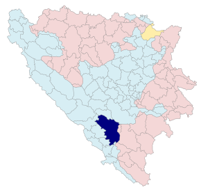 Orașul Mostar pe harta Bosniei și Herțegovinei