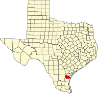 Map of Texas highlighting Nueces County