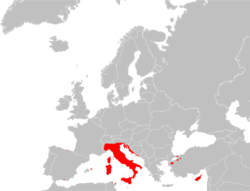 Distribución originaria de P. sicula