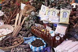 Traditional medicine in a market in Antananarivo, Madagascar Market Pharmacy Tana MS5179.jpg