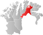 Mapa do condado de Finamarca com Tana em destaque.