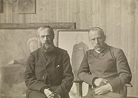 Fridtjof Nansen a Erik Werenskiold v malířském ateliéru, někdy před rokem 1907