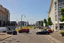 A view of the Square Sainctelette in Brussels. The attack took place outside and in the lobby of the glass-cladded building in the upper left-hand corner. Northern Quarter, Brussels, Belgium - panoramio (6).jpg