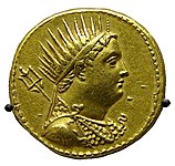 Goldoktadrachmon mit dem Bildnis von Ptolemaios III.