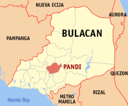 Map of Bulacan showing the location of Pandi