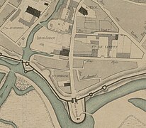 Plan de 1755 la porte ste-Croix sur le bastion au sud.