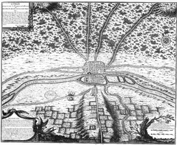 Map of Lutetia (18th century rendition) Plan de Paris Lutece2 BNF07710745.png