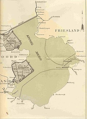 Bewerkte versie van het plan-Lely (1891), met grote Noordoostpolder en Zuidoostpolder, geheel zonder randmeren
