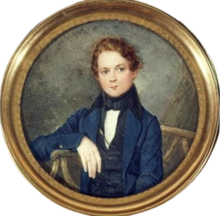 miniature oil painting of a young, clean-shaven white youth in early-19th-century costume