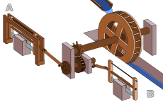 Diagram van een Romeinse schudzaag op waterkracht