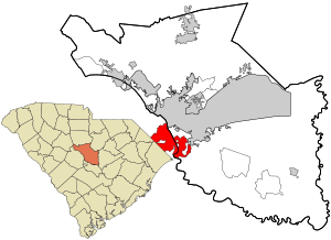 サウスカロライナ州におけるリッチランド郡（左図）と同郡におけるケイシー市の位置