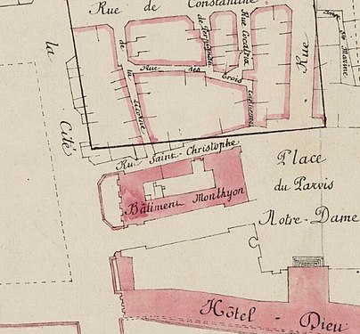 Rue de la Licorne på en karta från 1800-talet (i bildens övre del).