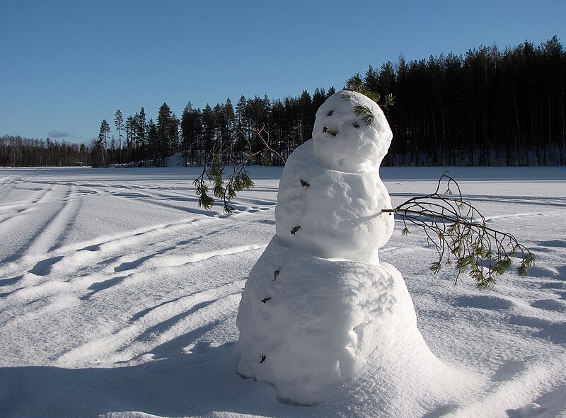 File:Snowman on frozen lake.jpg