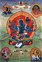 Thangka Tara Hijau (Samaya Tara Yogini) dikelilingi Tara Biru, Merah, Putih, dan Kuning, Museum Seni Rubin