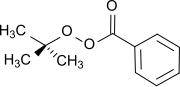 tert-butylperoxybenzoate, a peroxy ester (formula: .mw-parser-output .template-chem2-su{display:inline-block;font-size:80%;line-height:1;vertical-align:-0.35em}.mw-parser-output .template-chem2-su>span{display:block;text-align:left}.mw-parser-output sub.template-chem2-sub{font-size:80%;vertical-align:-0.35em}.mw-parser-output sup.template-chem2-sup{font-size:80%;vertical-align:0.65em}RCO3R') that used as a radical initiator.