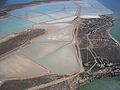 Aerial view ot the Useloop townsite and salt drying flats