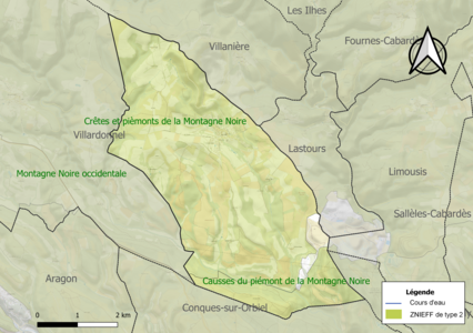 Carte des ZNIEFF de type 2 sur la commune.