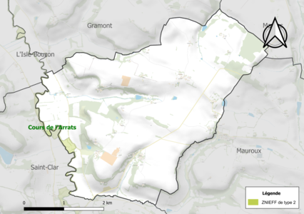 Carte de la ZNIEFF de type 2 sur la commune.