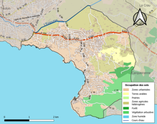 Carte en couleurs présentant l'occupation des sols.