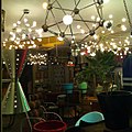 Vintage atom and molecule-shaped ceiling light fixtures.