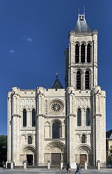 The Basilica of Saint-Denis, which was among the first buildings to be registered by the conseil des batiments civils and subsequently among the first to be registered as a monument historique. Basilique St Denis facade ouest St Denis Seine St Denis 18.jpg