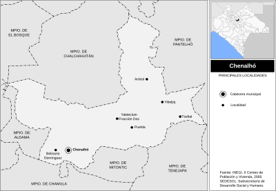 Lage bedeutender Ortschaften im Municipio Chenalhó