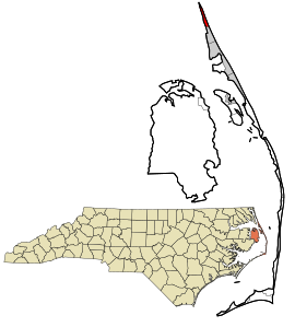 Location in Dare County and the state of North Carolina.