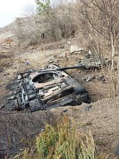 Russian tank destroyed by Ukrainian troops in Mariupol Destruction of Russian tanks by Ukrainian troops in Mariupol (1).jpg